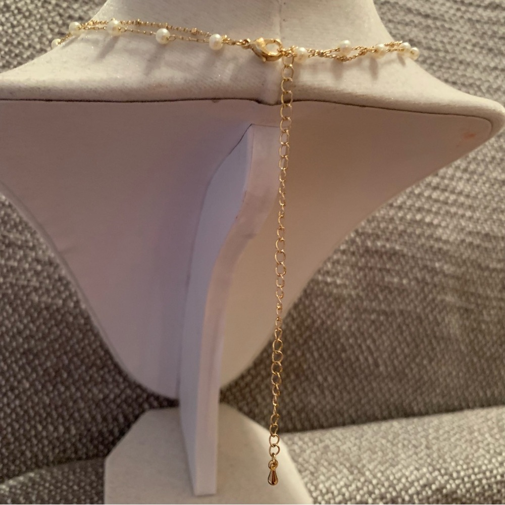 Gold Tone Pearl-Like Layered Necklace - Picture 4 of 4